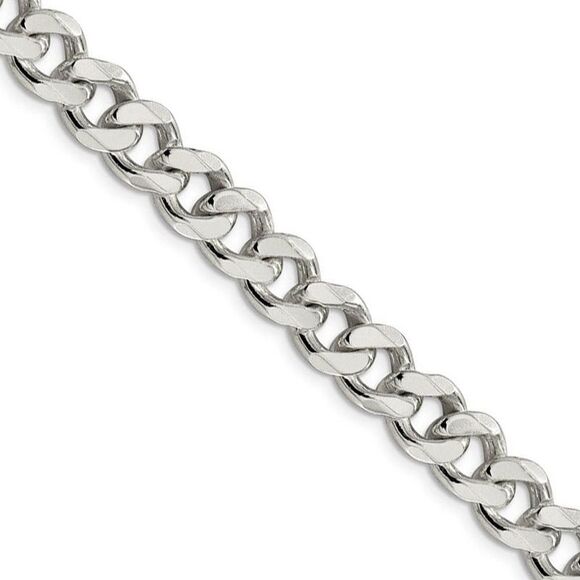 Men's 9mm Sterling Silver Solid Flat Curb Chain Necklace 30 Inch